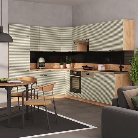 Cucina angolare completa Fame-Line, Pannello in rovere/rovere goldkraft, 227 x 287 cm , PL Antracite, Vicco