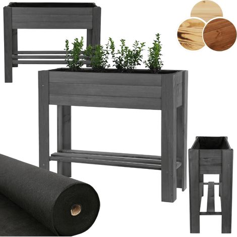 MODO24 Carré potager sur pieds bois de pin, bac potager/jardinière sur pied, balcon/terrasse/jardin, HxLxP 70x80x34cm, gris imprégné (1/5)