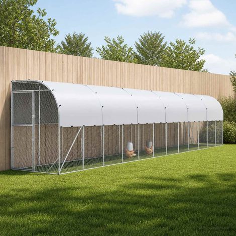 vidaXL Poulailler contre le mur Argenté 600 x 150 x 215 cm (1/5)
