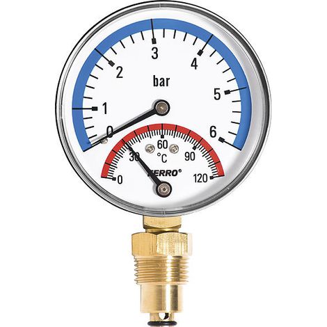 Thermomanometer 80 mm 1/2 Zoll radial 0-6 bar, 0-120°C