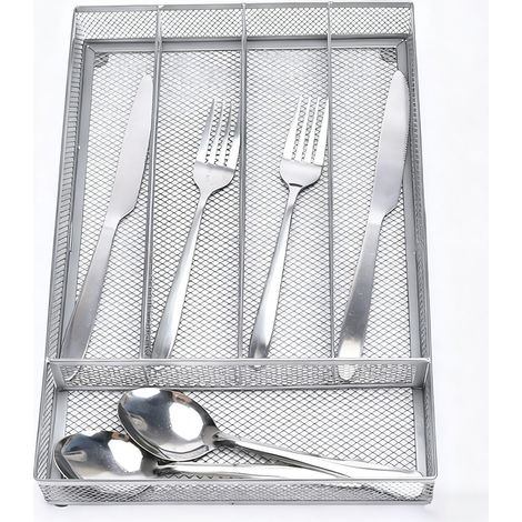 Séparateur rangement tiroir cuisine couverts acier au carbone argenté pieds mousse antiglisse 32x22x4.5cm pour cuillères fourchettes papeterie 1 pièce (1/5)