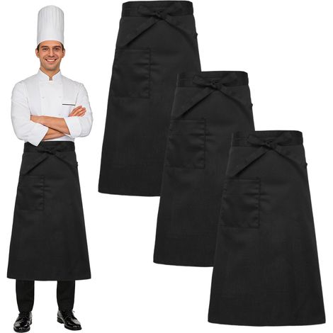 Ensemble de trois tabliers noirs pour serveur/serveuse, tablier de restaurant, tablier de chef et de serveur. (1/5)
