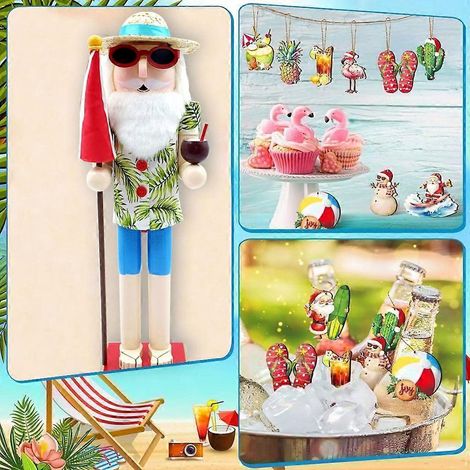Casse-noisettes en bois uniques, figurines de Noël 38 cm, Père Noël de plage, porte-bonheur (1/4)