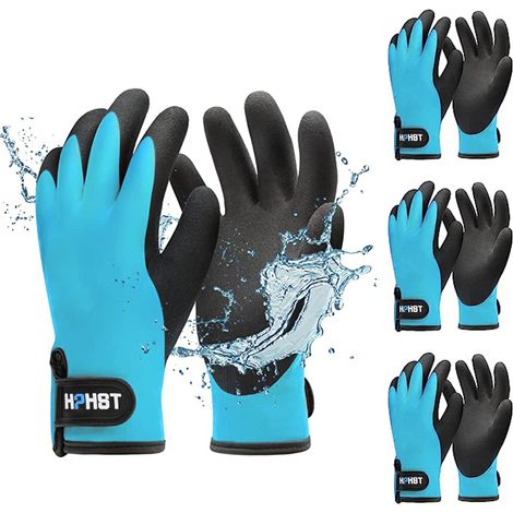Lot de 3 paires de gants de travail, thermiques et chauds, imperméables et antidérapants, isolés avec double couche de nylon, pour l'hiver, (bleu, taille XL) (1/5)
