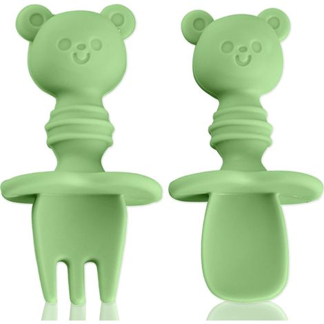 Ensemble fourchette et cuillère en silicone pour bébé (vert)