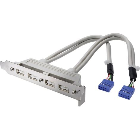 DIGITUS USB Slotblechkabel, 4x Typ A - 2x10pin IDC Bu/Bu, 0.25m beige
