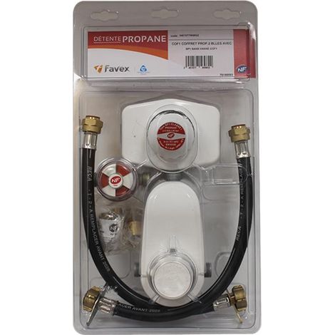 Favex – Coffret gaz propane bi-bouteille – Kit complet avec inverseur automatique 8kg/h – Détendeur 1,3kg/h 37mbar – 2 lyres 35cm – Garantie 5 ans