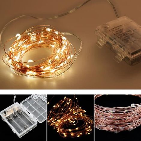 Guirlande lumineuse étanche - 10M - 100 Ampoules Blanc Chaud - Cuivre 4.5V - 8 modes - Télécommande (1/4)