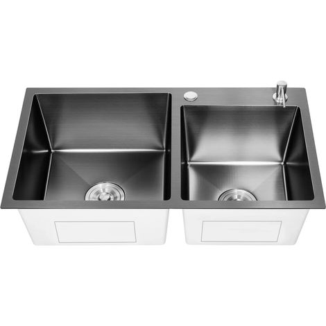 Évier de cuisine à double cuve, grande capacité, finition noire élégante, système de drainage efficace (1/5)