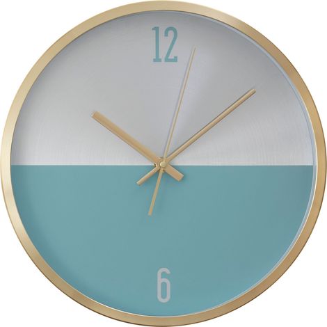Premier Housewares Wall Clock Silver / Blue Finish Gold Frame Clocks For Living Room / Bedroom / Contemporary Style Round Shaped Design Metal Clocks 4 x 30 x 30 (1/3)