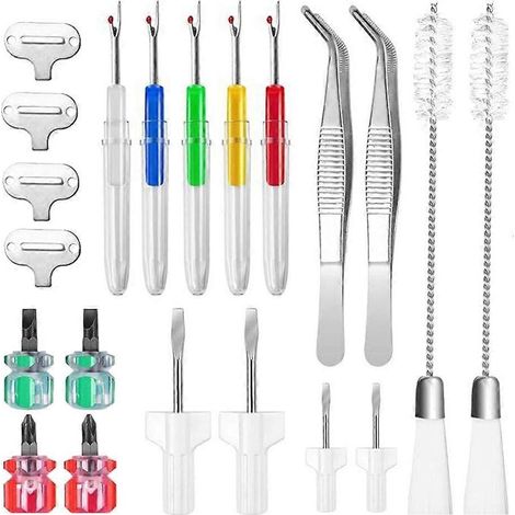 21Pcs lot outil de réparation machine à coudre avec pince à épiler, brosse double tête et tournevis. (1/4)