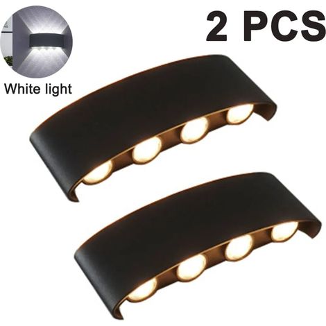 Aplique de pared LED de 8 W para interior y exterior, moderno, blanco, luz arriba y abajo, IP65, resistente al agua, en aluminio, iluminación para escalera, salón, dormitorio y pasillo, blanco cálido.