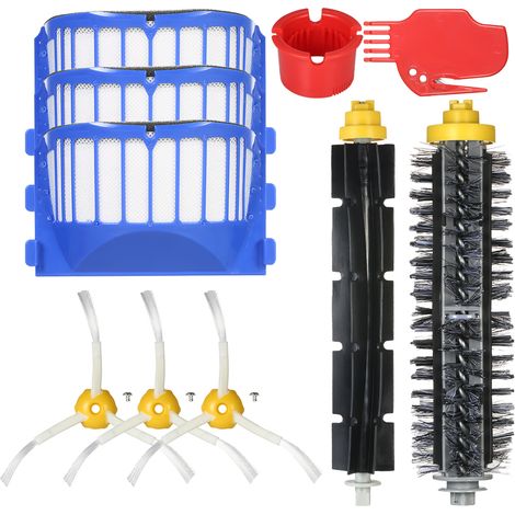 Kit de 10 pièces de rechange pour aspirateur iRobot Roomba séries 600, 690, 691, 694, 650, 651, 664, 615, 601 et 630 : tête de brosse, brosse flexible, brosse latérale, filtre et outil de nettoyage. (1/5)