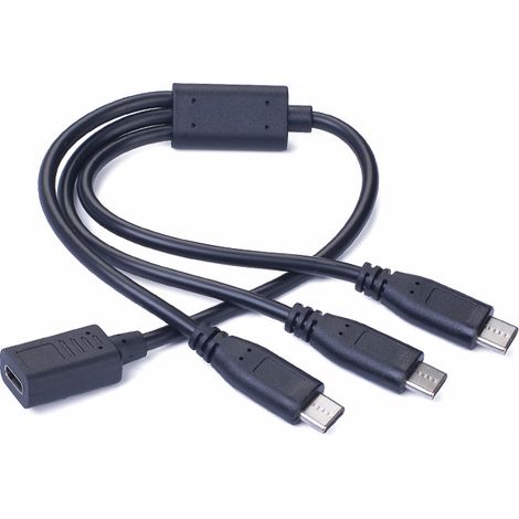 Adapter 1 auf 3 Port Typ-C weiblich auf 3 Port Typ-C männlich, inklusive Smartcard, 3A Datenkabel für Mobiltelefon/Tablet und 15W Ladekabel. (1/4)