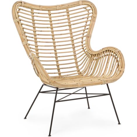 Fauteuil en rotin bois clair et pieds en acier Cassi - Lot de 4 (1/5)