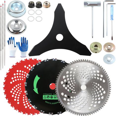 Kit de 19 lames de débroussailleuse, lame de débroussailleuse à pointe en carbure 36T de 22,9 cm + lame de tronçonneuse 20T de 22,9 cm + lame de coupe en carbure 80T de 25,4 cm + lame de (1/5)