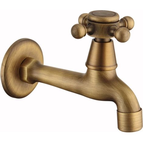 Robinet extérieur en laiton antique (style J) : robinet de jardin mural pour machine à laver/salon, robinet simple pour balai d'eau froide. (1/5)
