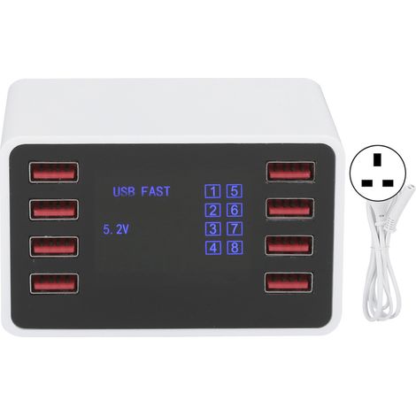Chargeur mural 8 ports pour bureau, station de charge rapide intelligente 3.0 USB-C avec écran LCD, 100-240V prise UK (1/5)