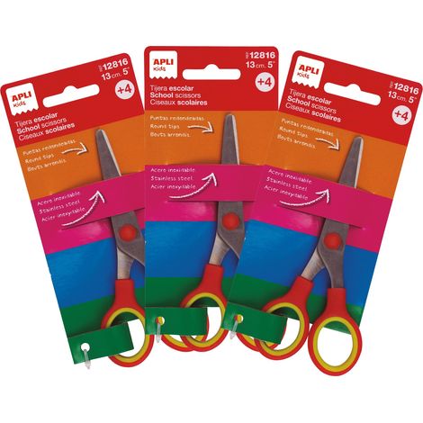 Lot de 3 ciseaux scolaires de 13 cm avec pointe arrondie, manche ergonomique bicolore et lames en acier inoxydable pour enfants à partir de 4 ans (1/5)