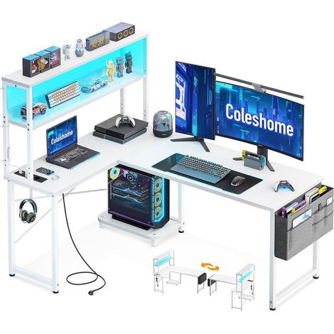 Eckschreibtisch LED Computertisch L-förmig Steckdosen - Coleshom (1/5)