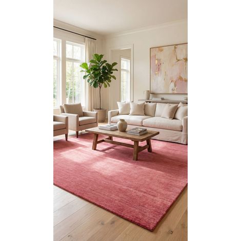 Tapis Gabbeh tissé Tapis Uni - Tapis en laine  - 200x200cm, Square - 100% Laine vierge - Tissé main - Rose