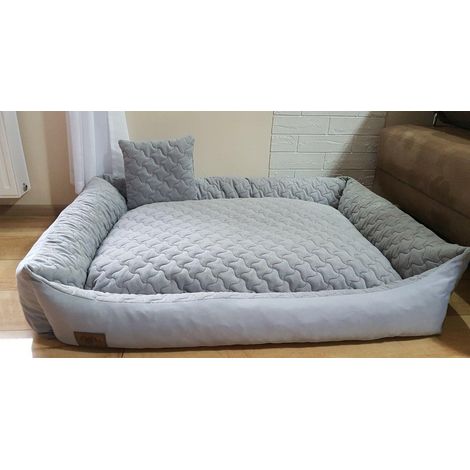 Cama para perros gris con cojín 120x90 cm - cojín para perros lavable - cama impermeable para perros