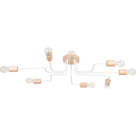Lampada da soffitto lampadario industriale bianco con elementi in legno per soggiorno sala da pranzo 8xE27 15W TIMBO Sollux Lighting (1/5)