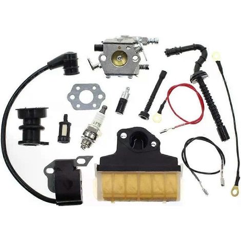 Kit de réglage pour tronçonneuse Stihl 021 023 025 MS210 MS230 MS250 (compatible Walbro WT286) : carburateur, filtre à air, bobine d'allumage, conduite de carburant (1/5)