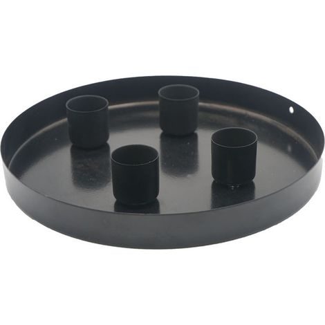 Metall Kerzenständer rund schwarz für Stabkerzen - 20 cm - Deko Tablett mit 4 magnetischen Kerzenhaltern - Advents Kerzen Ständer