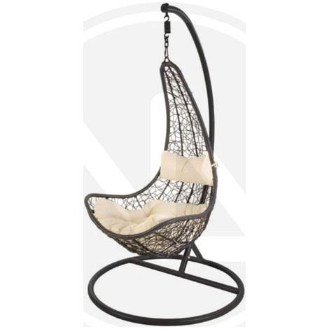 SEDIA A DONDOLO UOVO CON STRUTTURA IN METALLO E SEDUTA INTRECCIATA BEIGE