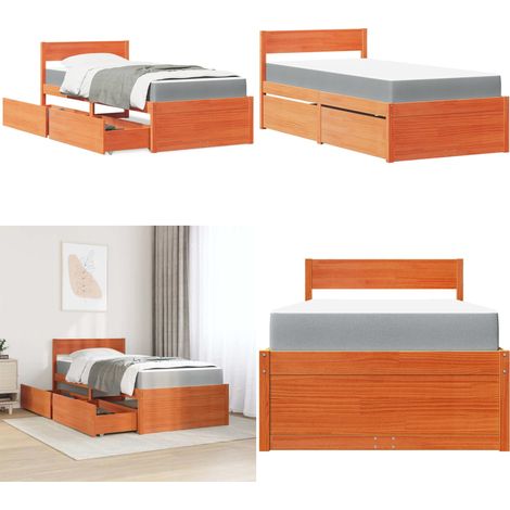 Lit avec tiroirs/matelas cire marron 90x200 cm bois massif pin - Lit Double - Lit Plateforme - Lit Coffre - Meuble Chambre - Literie - Home & Living (1/5)