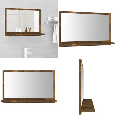 Miroir de bain Chêne fumé 60x10,5x37 cm Bois d'ingénierie - Miroir De Salle De Bain - Miroir Mural - Meuble De Salle De Bain - Étagère Murale - Décoration Salle De Bain - Home & Living