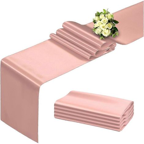 Chemin de table or rose 12 x 108 pouces, lot de 10, en satin, lisse, idéal pour les fêtes, mariages, banquets et anniversaires. (1/5)