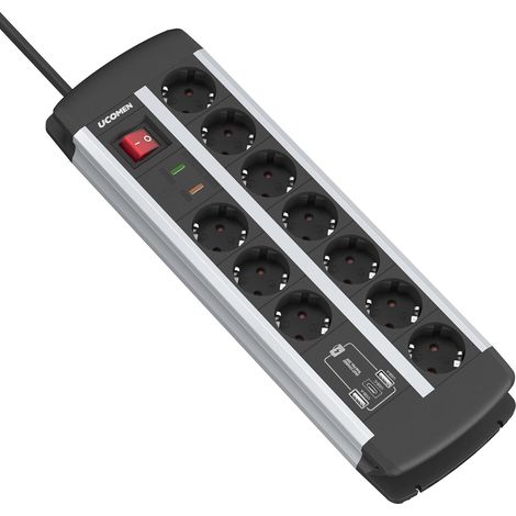Multiprise avec Interrupteur, 10 Prises, Protection Contre Les Surtensions et Surcharges, USB-A/C 20W, Multiprise Murale, Cordon de 1,5 m, 16A/3680W, sans Terre (1/5)