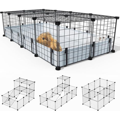 Cage pour petits animaux, 120 x 60 x 30 cm, grille en métal, avec 2 portes, 20 panneaux, tapis imperméable, parc et enclos pour cochons d'Inde, lapins, hérissons, chiots, chatons, poules (1/5)