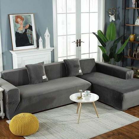 Ecksofa-Überzug mit Armlehnen, dehnbarer L-förmiger Sofa-Schutz (für L-förmiges Ecksofa, bitte zwei Stück kaufen) – Hellgrau, Einzeln, 90–140 cm (1/5)