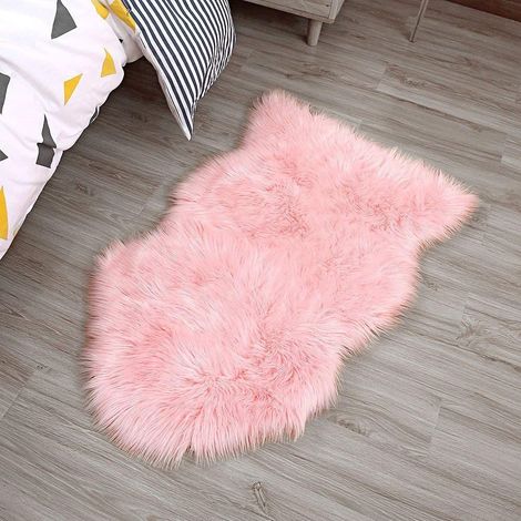 Tapis Imitation Peau D'agneau - Fourrure Artificielle À Poils Longs - Pour Canapé Ou Chevet - Blanc - 60 x 90 cm (1/5)