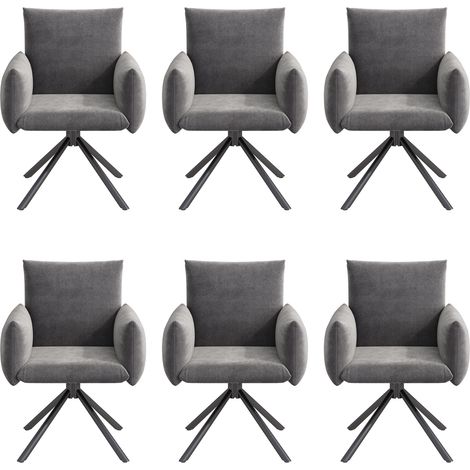 Set de 6 sillas de comedor giratorias 360° de terciopelo gris con patas de metal y reposabrazos (1/5)