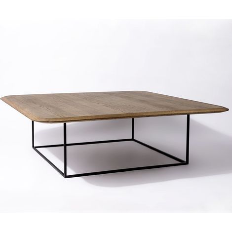 Tavolino da salotto in legno di Rovere impiallacciato con struttura in metallo nero verniciato Fumèè - 120 x 120 x 40 h. cm (1/4)