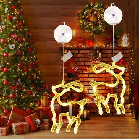Set of 2 LED suction cup window string lights, hanging LED curtain lights, perfect for Christmas, in the shape of a reindeer. (1/5)