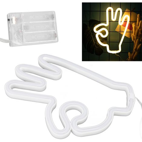 Décoration murale lumineuse LED néon en forme de doigt faisant le signe OK, alimentée par USB ou piles. Idéale pour une chambre, une salle de jeux, un bar, Noël, un anniversaire ou comme cadeau. (1/5)