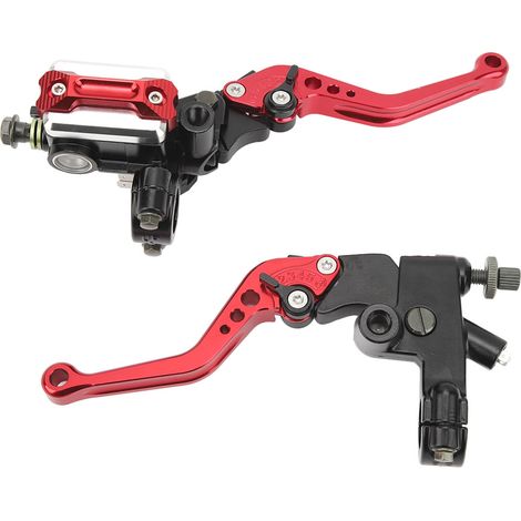 Jeu de 2 Leviers de Maître Cylindre de Frein 7/8in pour Moto, Kit Universel avec Réservoir et Protège-Main en Fibre de Carbone Rouge (1/5)