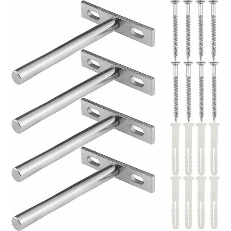 Cachée Forme de T Support d'Étagère Mural, 4 Pièces Cachées Fixation Supports en Métal pour Étagère Flottante, Supports Étagères Flottante Invisibles Argent pour Home Mur DIY (1/5)