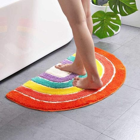 50x80cm Tapis De Bain rayé en Couleurs Demi-Rond Microfibres Antidérapant Et Absorbant pour Baignoire,Douche,Salle de Bain,Cuisine ,Chambre Lavable-Crezuo (1/4)