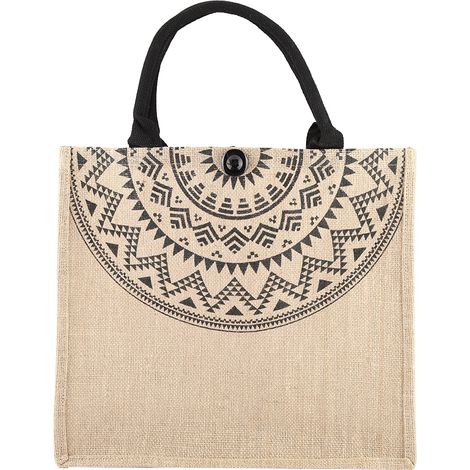 Sac à main jute vintage carré grand format, cabas épaule en toile de jute pour courses et rangement (L).
