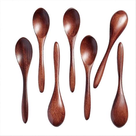 Lot de 7 petites cuillères en bois, cuillères à miel de 14,7 cm pour le thé, cuillères à thé en bois dur pour le café, cuillères de table en bambou (1/5)