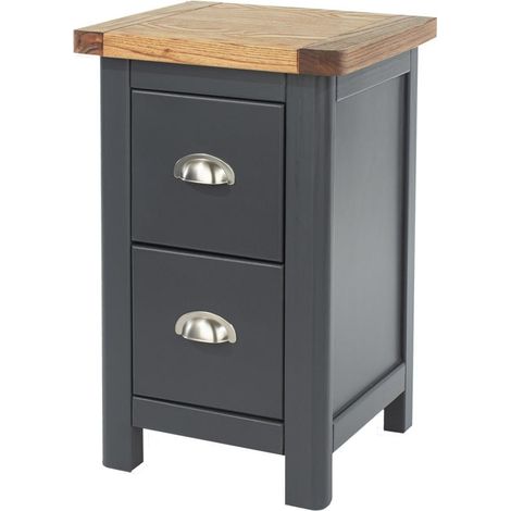 2 Drawer Petite Bedside Cabinet - Hardwood/Softwood/MDF - 35 x 32 x 55.5 cm - Midnight Blue/Antique Oak Effect Wax (1/5)
