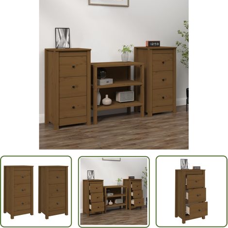 The Living Store Buffets 2 pcs marron miel 40x35x80 cm bois massif de pin - Buffet - Meuble De Rangement - Commode - Bibliothèque - Bois Massif (1/5)