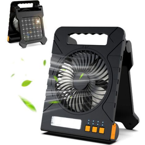 Ventilateur de camping solaire avec éclairage LED, batterie rechargeable sans fil 4 000 mAh, portable, avec batterie externe, minuteur, ventilateur de table silencieux pour tente (1/4)