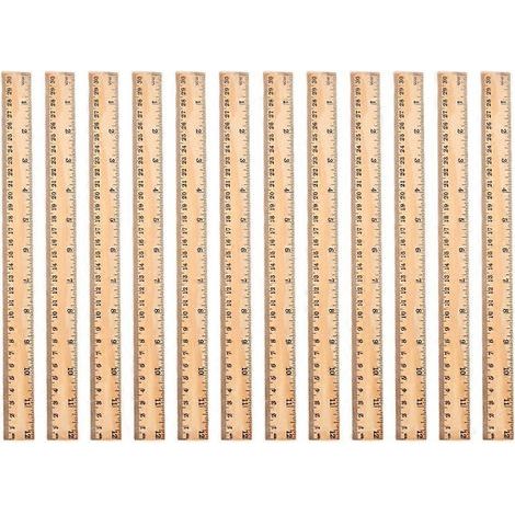 Set mit 12 multifunktionalen Holzlinealen für den Heimgebrauch, ideal für Schüler und Studenten. – 31,00 x 2,50 x 0,30 cm (1/4)